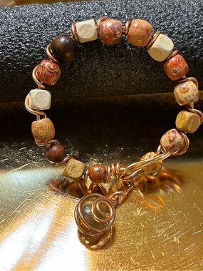Handcrafted Brown & Copper Beaded Stretch Bracelet